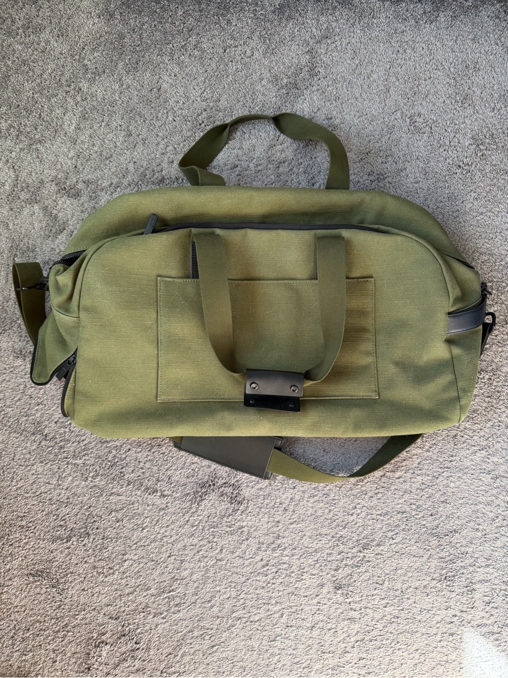 Away Olive Canvas Duffel Bag with Black Accents - Picture 2 of 6